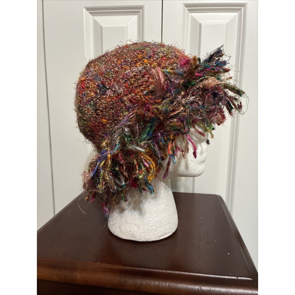Nepal Silk Eyelash Bucket Hat Handmade Multicolor Boho Festival Artsy Hippie